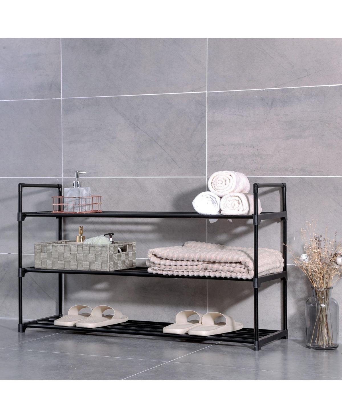 Slickblue 3-Tier Shoe Rack Metal Shoe Tower Shelf Storage Organizer Cabinet Hold up to 15 Pairs Shoes