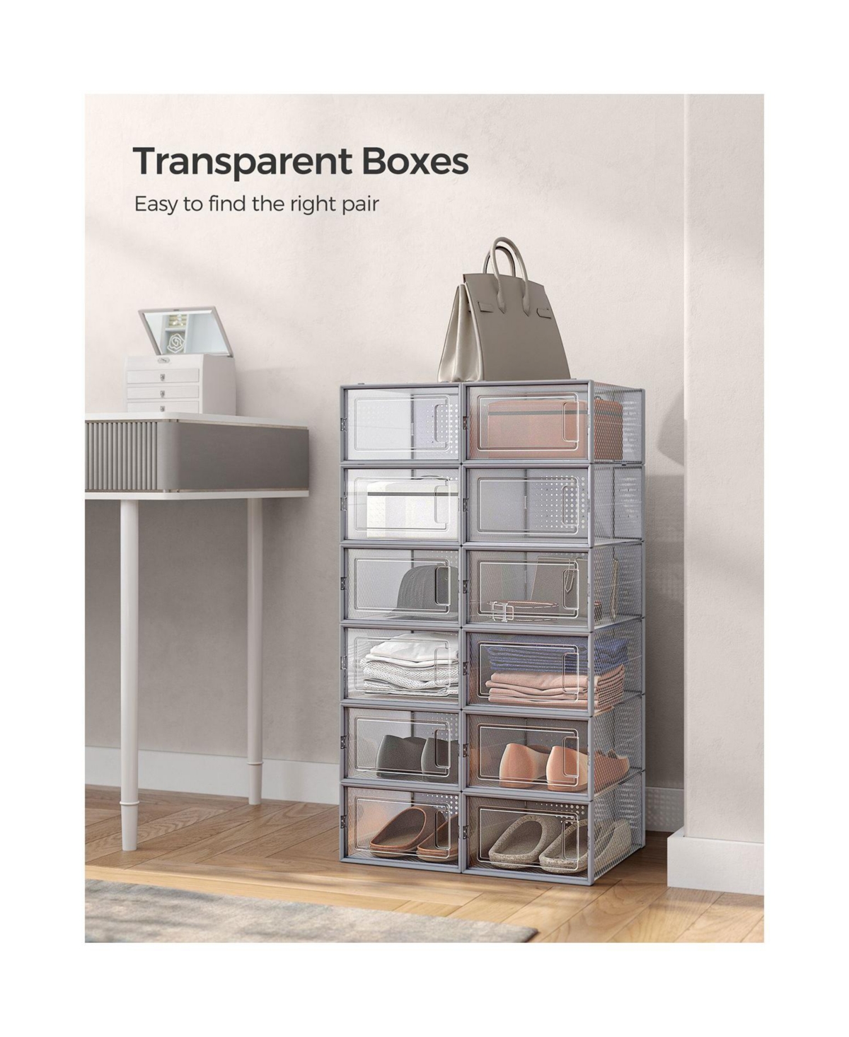 Slickblue Set of 12 Shoe Storage Boxes Organizers, Stackable And Foldable For Sneakers