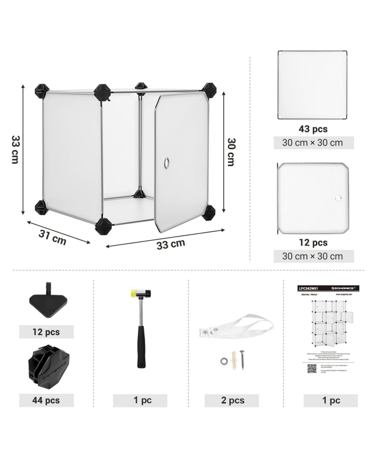 Slickblue 12-cube Storage Organizer, Interlocking Plastic Cubes With Divider Design With Doors