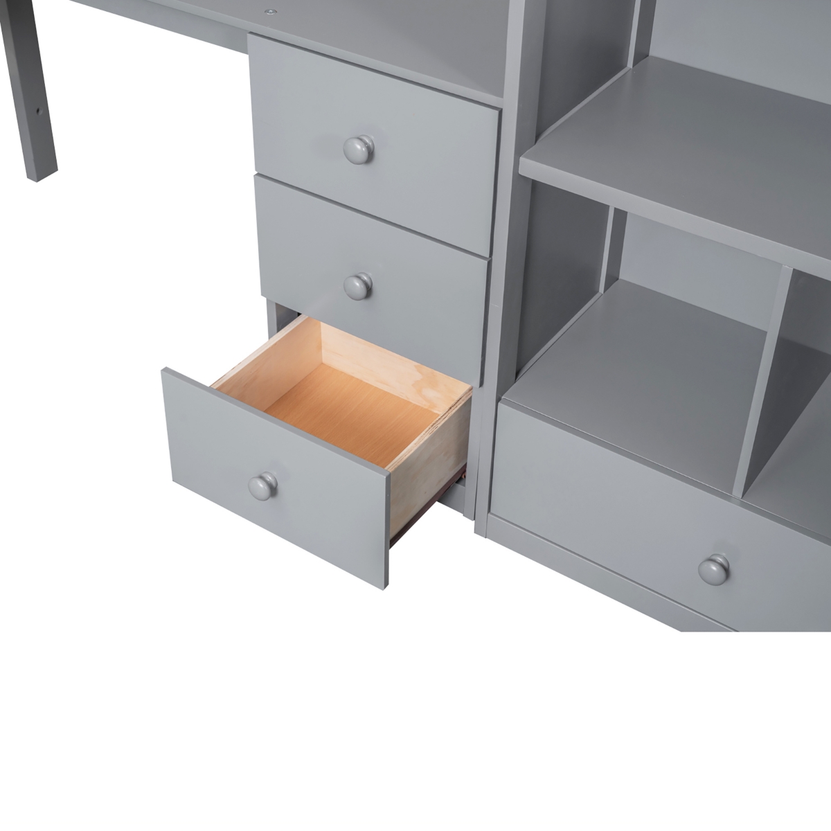 Streamdale Furniture Size Loft Bed With L-Shaped Desk And Drawers, Cabinet And Storage Staircase, White