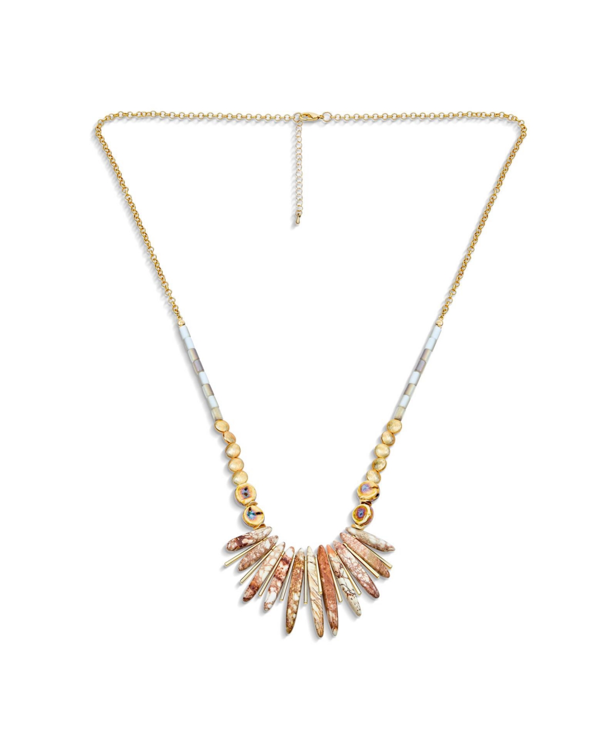 Bling Jewelry Blue Peck Organic Faceted Beads Irregular Stone Bib Fan Statement Collar Necklaces For Women Gold Plated Adjustable