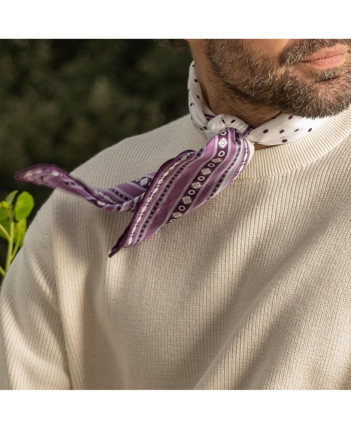 Elizabetta Men's Verona - Hand Rolled Silk Neckerchief for Men - White and Lilac