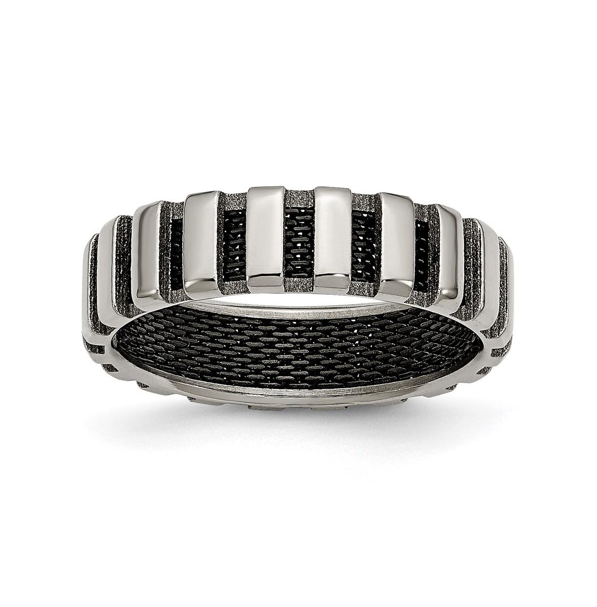 Titanium Polished with Black Ip-plated Wire Wedding Band Ring - Black