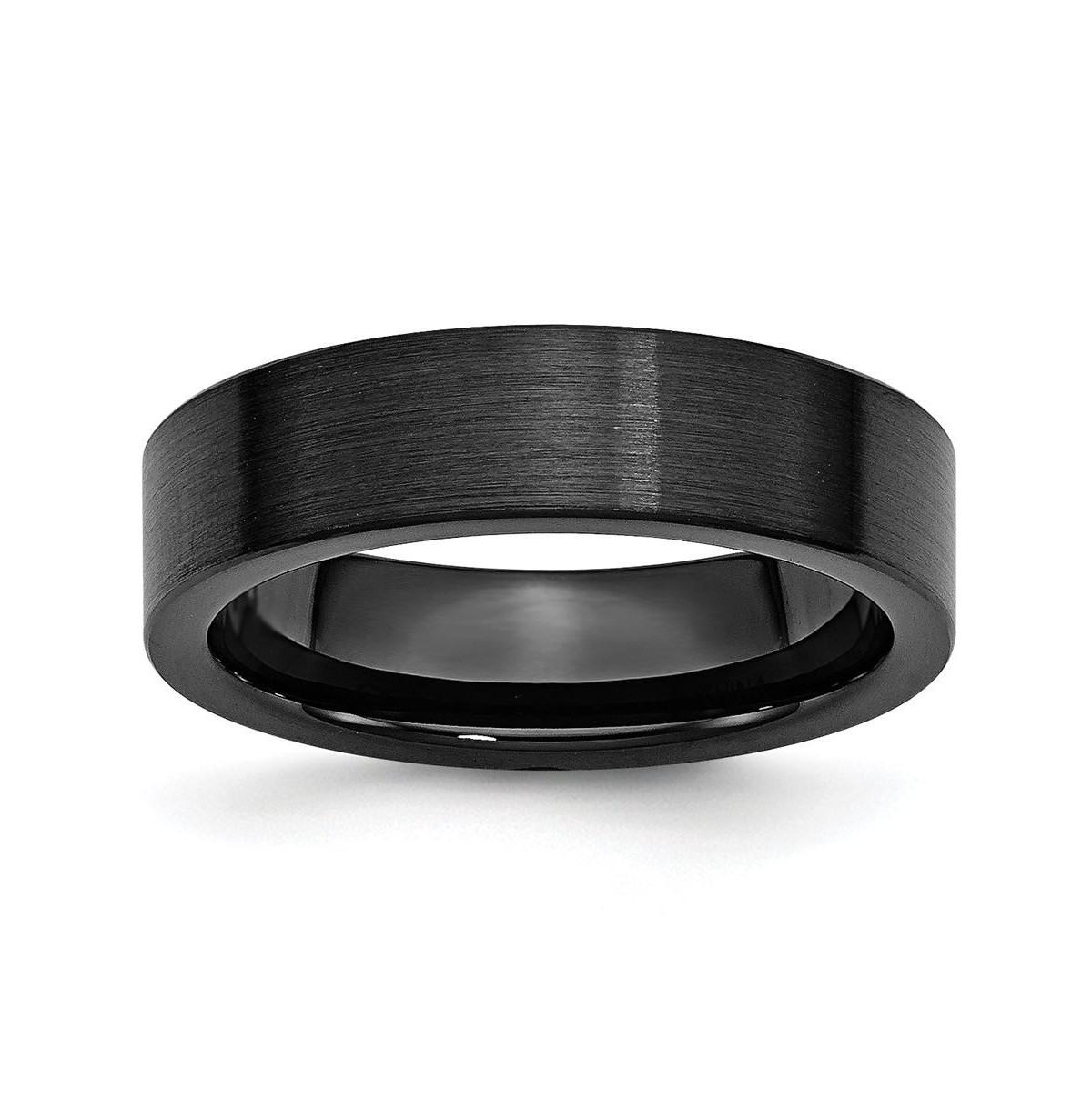 Black Ceramic Flat Brushed Wedding Band Ring - Black