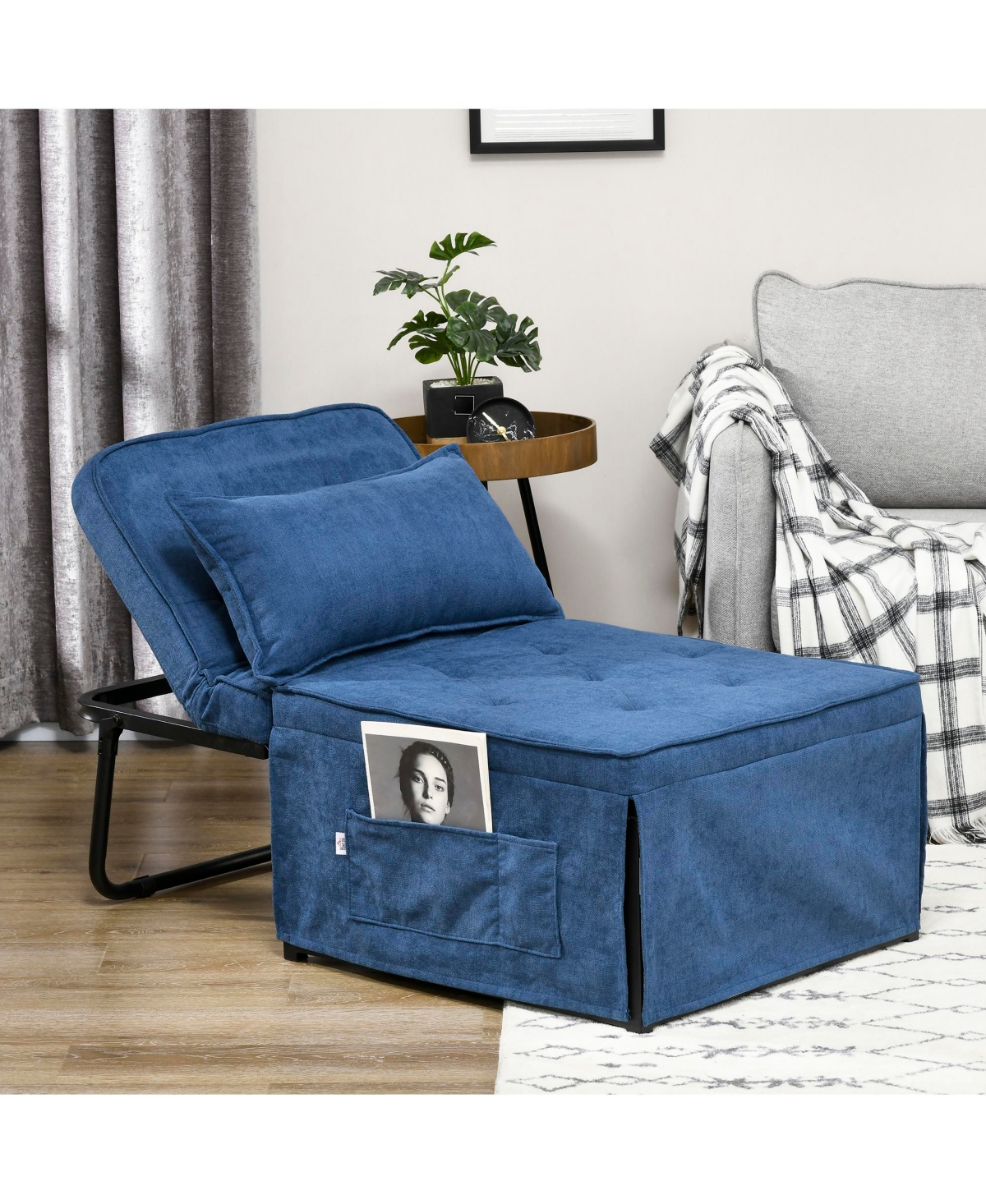 Homcom Ottoman Sofa Bed Button Tufted Folding Sleeper Chair Bed with Side Pocket Black