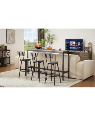 Industrial Long Bar Table Set with 3 Upholstered Stools