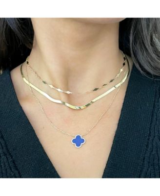 Extra Large Lapis Single Clover Necklace 14K Gold