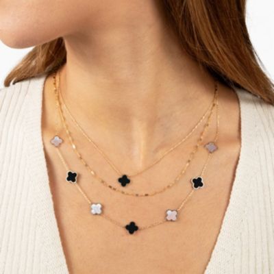 Small Onyx Single Clover Necklace 14K Yellow Gold