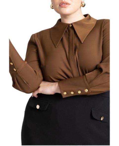 Женская рубашка ELOQUII Pointed Collar Button Up, цвет: Carafe