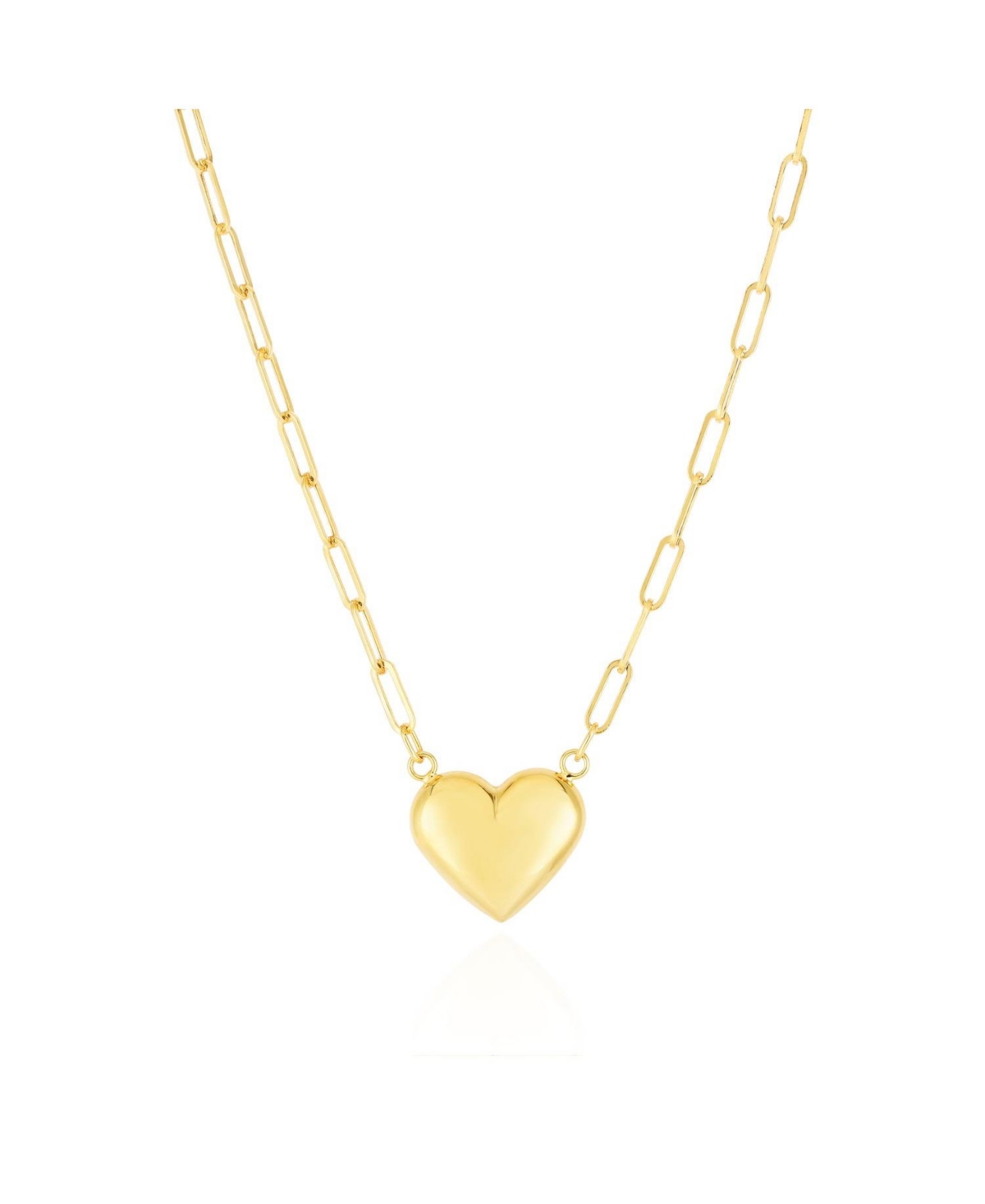 Puffy Gold Paperclip Heart Necklace - Gold