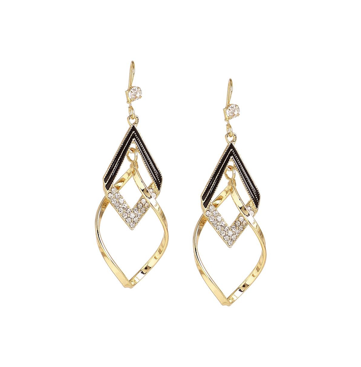 Women's White Rhombus Drop Earrings - Gold