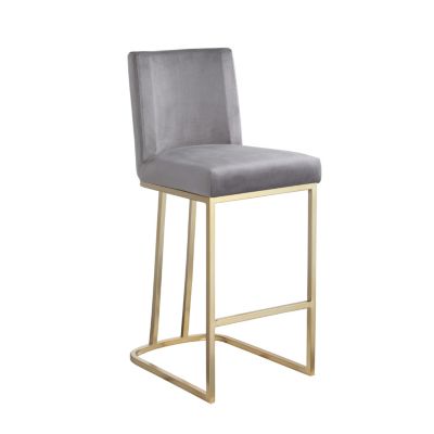  Set of 2 Modern Velvet Bar Stools in Gold/Grey