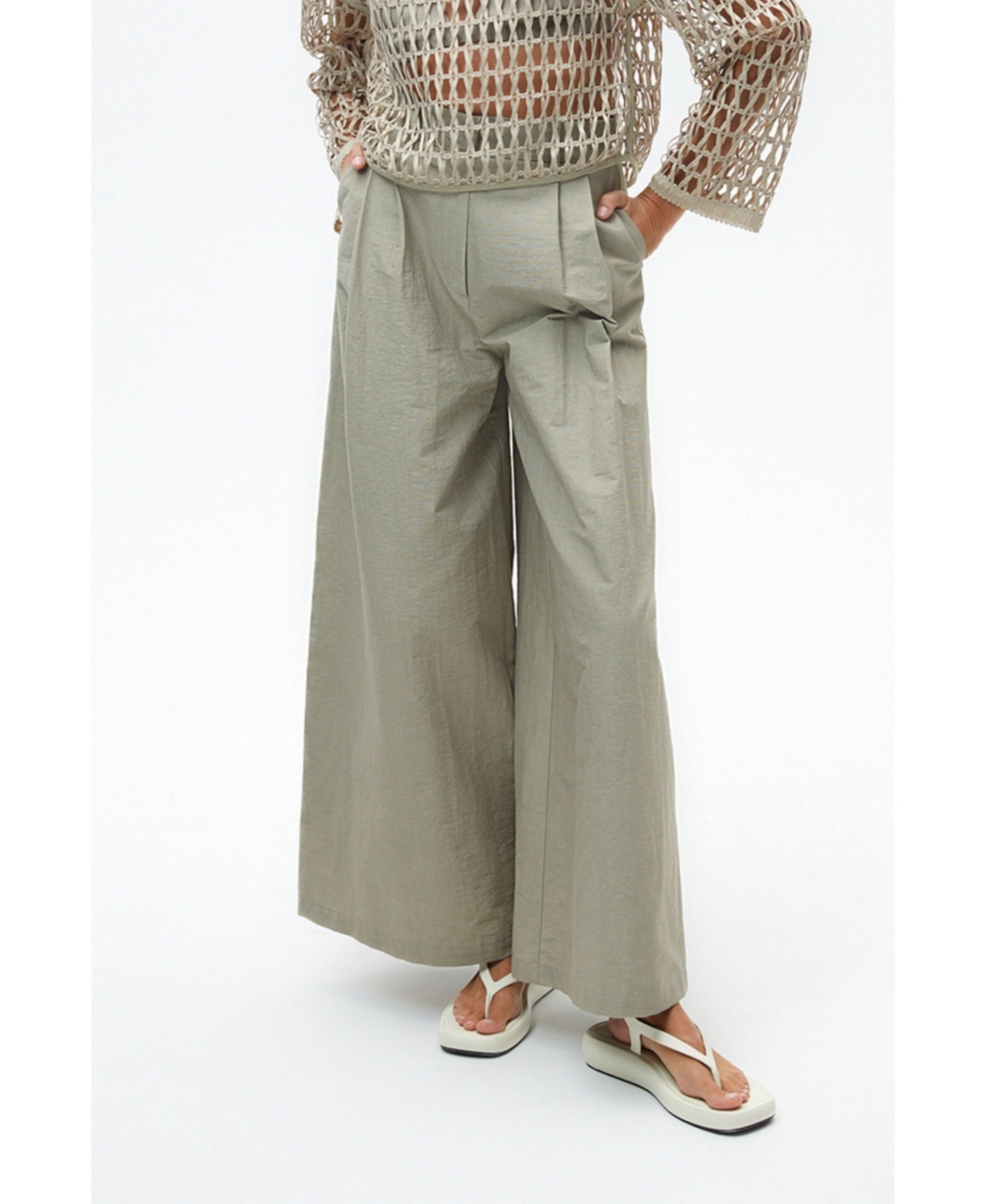 Women's Pleated Wide Leg Pants - Dark beige