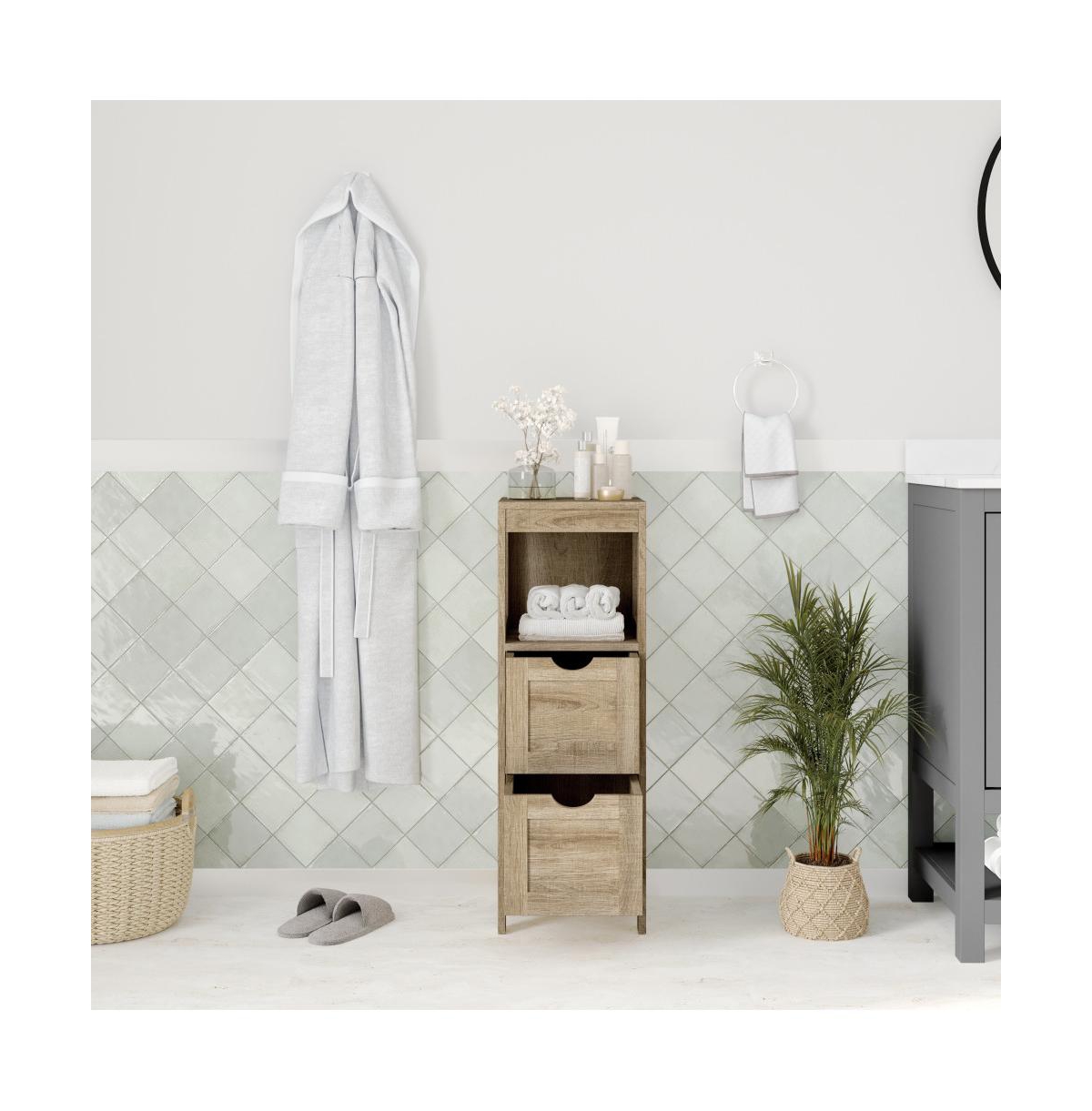 Merrick Lane Delilah 2 Drawer Bathroom Storage Cabinet Organizer With Open Display Shelf