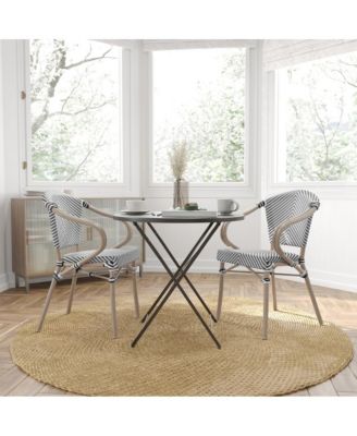 Mael Set Of Two Stacking Thonet Bistro Style Chair With Arms, Textilene Seat, And Bamboo Finished Metal Frame For Indoor/Outdoor Use