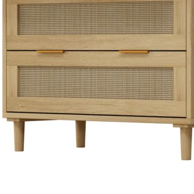 31.5"Oak 3-Drawer Rattan Storage Cabinet for Any Room