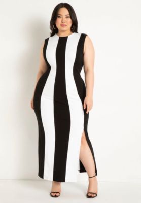 Women's Plus Size Striped Knit Maxi Dress