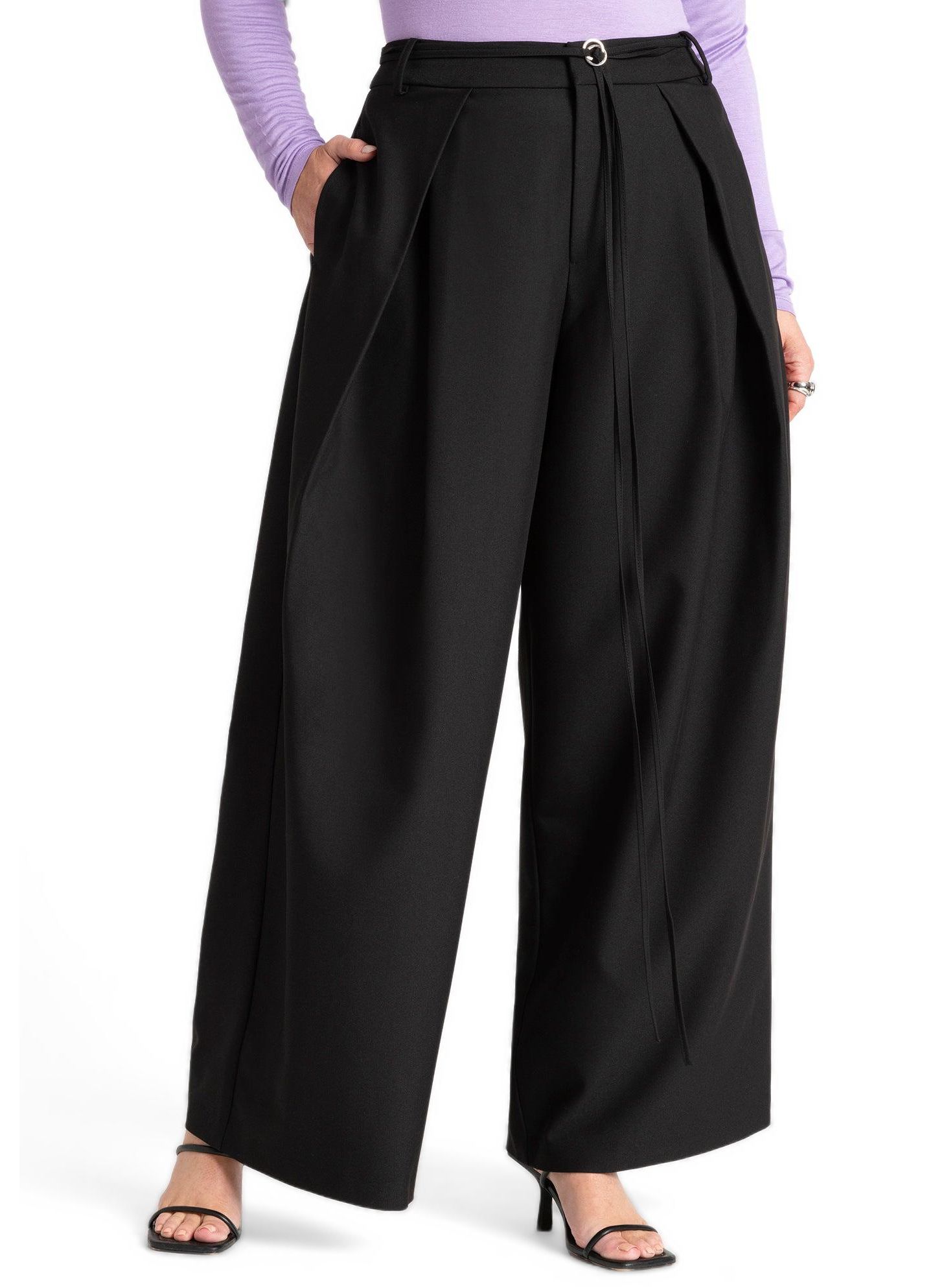 Женский ремень ELOQUII Wide-Leg Pleated Trouser With Long Belt, цвет: Чёрный оникс — фото 4