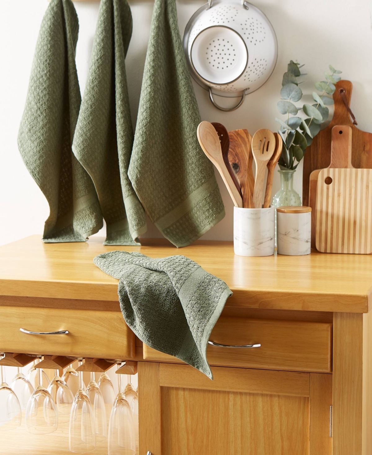 Design Imports Basic Terry Collection Waffle Dishtowel Set, 15x26", Solid Artichoke, 4 Piece In Artichoke
