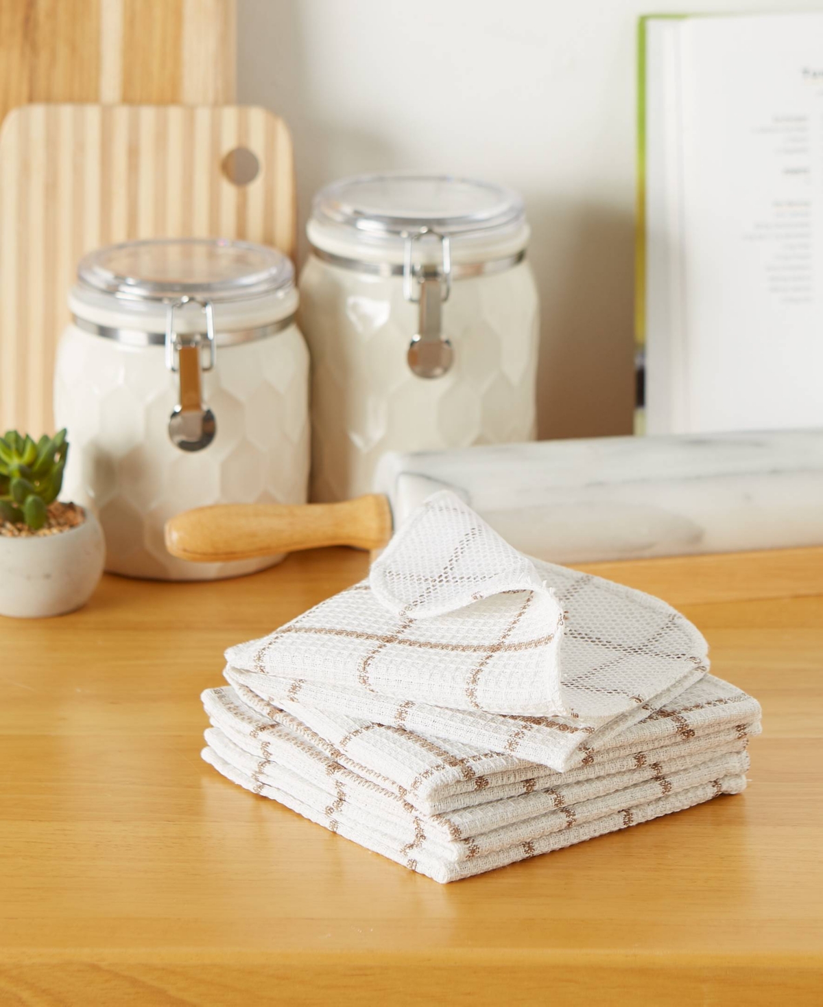 Design Imports Scrubber Dishcloths Collection Windowpane Dishrag Set, 12x12", White/Stone Stripe, 6 Piece