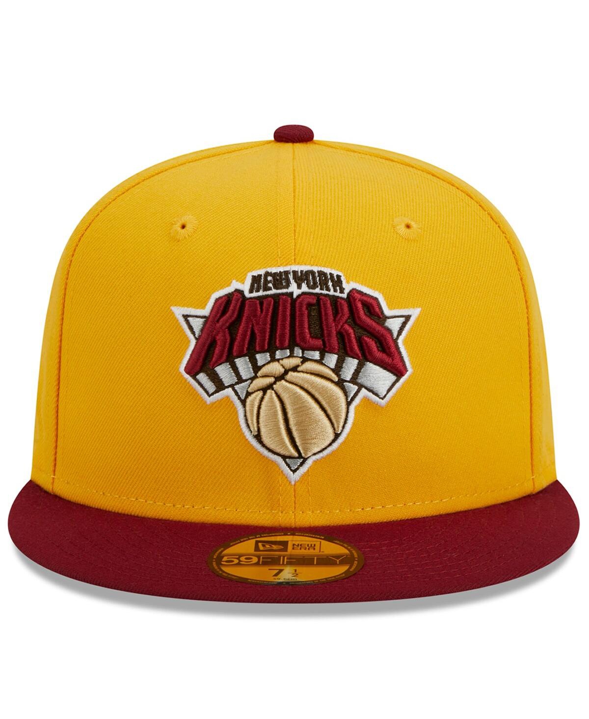 Shop New Era Men's Yellow/red New York Knicks Fall Leaves 2-tone 59fifty Fitted Hat In Yellow,red