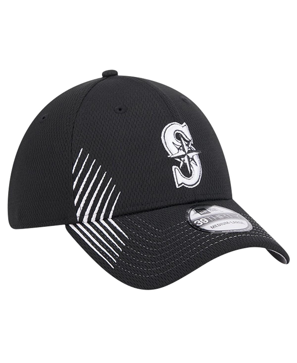 New Era Men'sSeattle Mariners Active Dash Mark 39THIRTY Flex Hat - Black