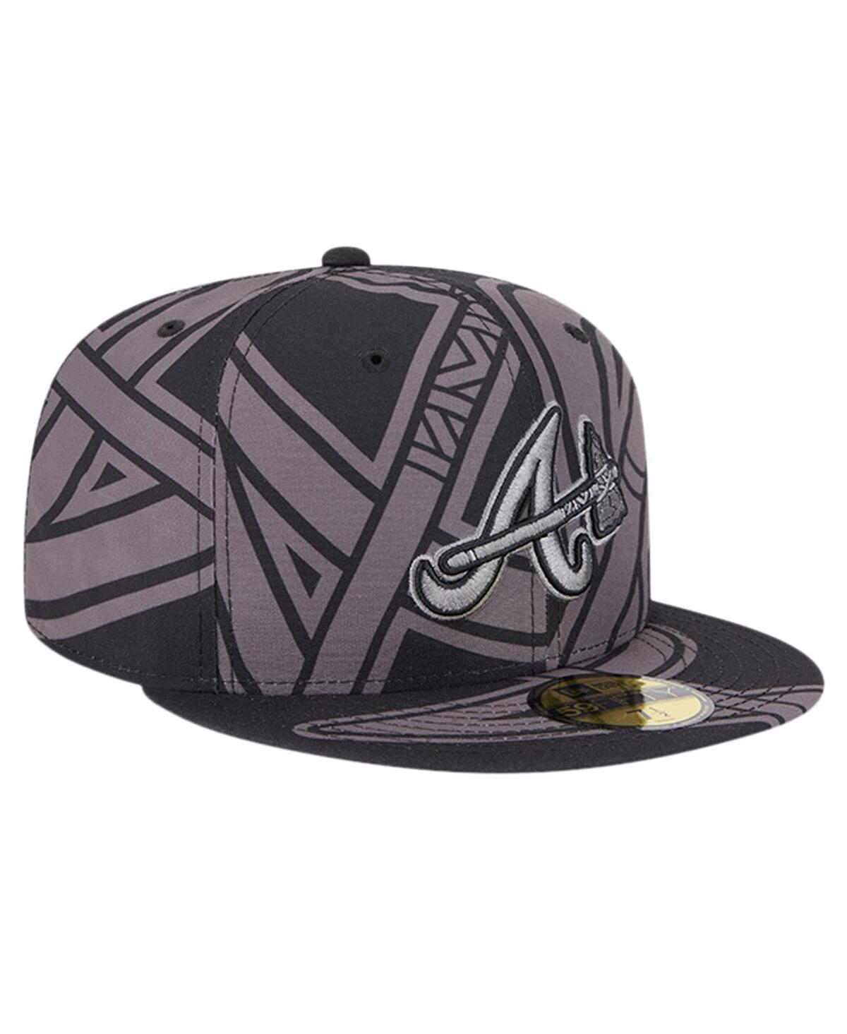 New Era Men'sAtlanta Braves Logo Fracture 59FIFTY Fitted Hat - Black, Graphite