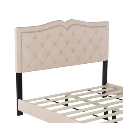 Streamdale Modern Velvet Queen Bed with Rivet Headboard