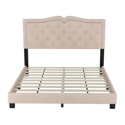 Streamdale Modern Velvet Queen Bed with Rivet Headboard