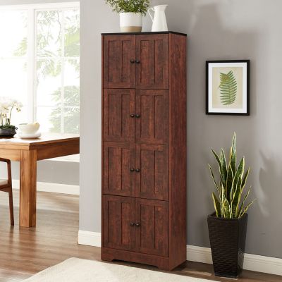 4-Door Walnut Cabinet for Living Room, Kitchen, Office