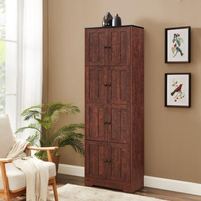 4-Door Walnut Cabinet for Living Room, Kitchen, Office
