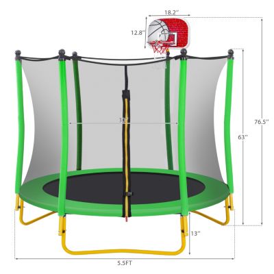 Streamdale 65" Mini Toddler Trampoline with Enclosure and Basketball Hoop