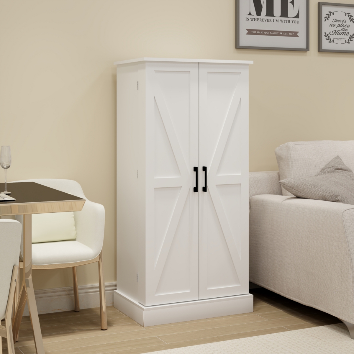 Streamdale Furniture White Led Kitchen Pantry Cabinet with 2 Doors and Shelves