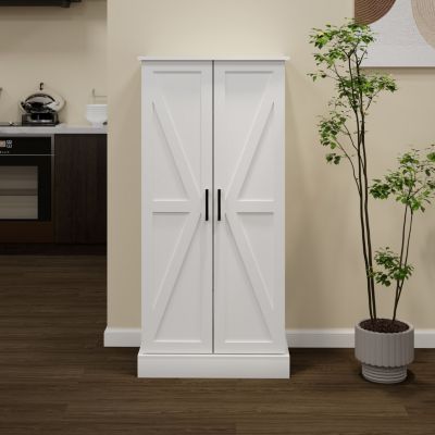 White LED Kitchen Pantry Cabinet with 2 Doors and Shelves