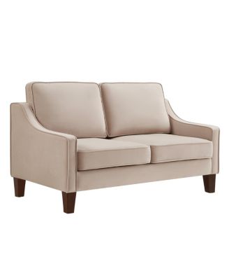 Velvet Loveseat Sofa with Wooden Legs, Taupe