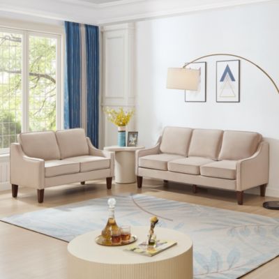Velvet 3-Seat Sofa with Wood Legs