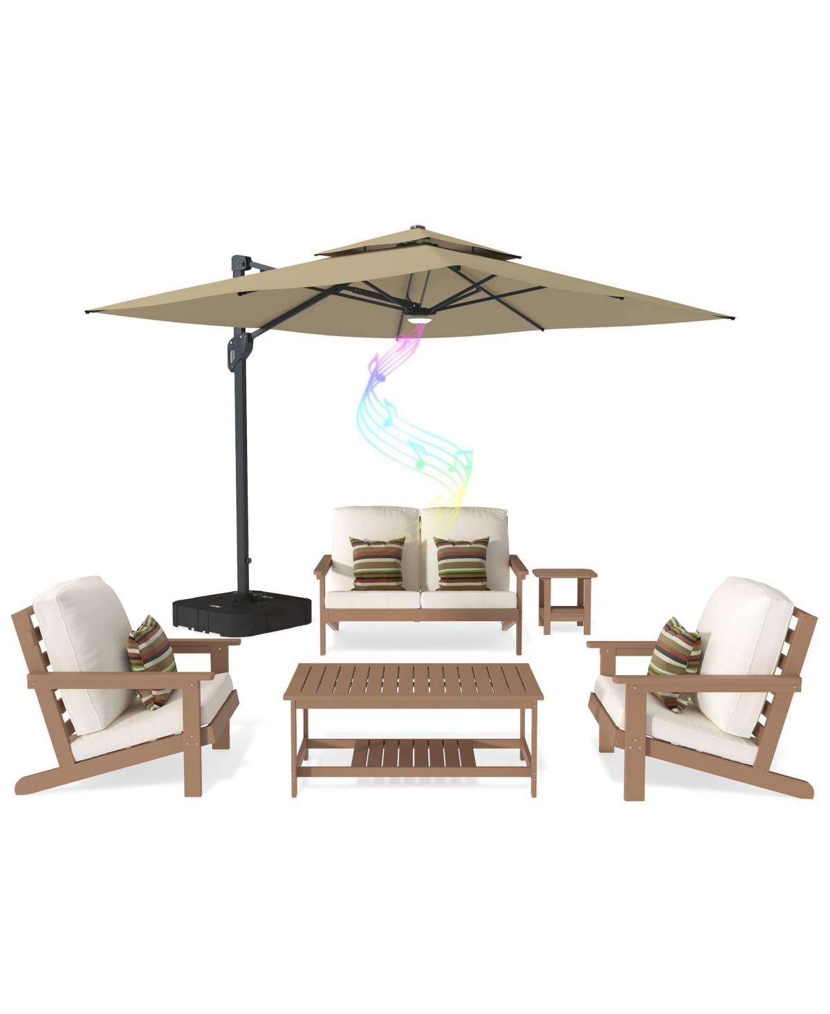 Mondawe 6 Pieces All-Weather Patio Conversation Set with Outdoor Umbrella and Coffee Table -khaki