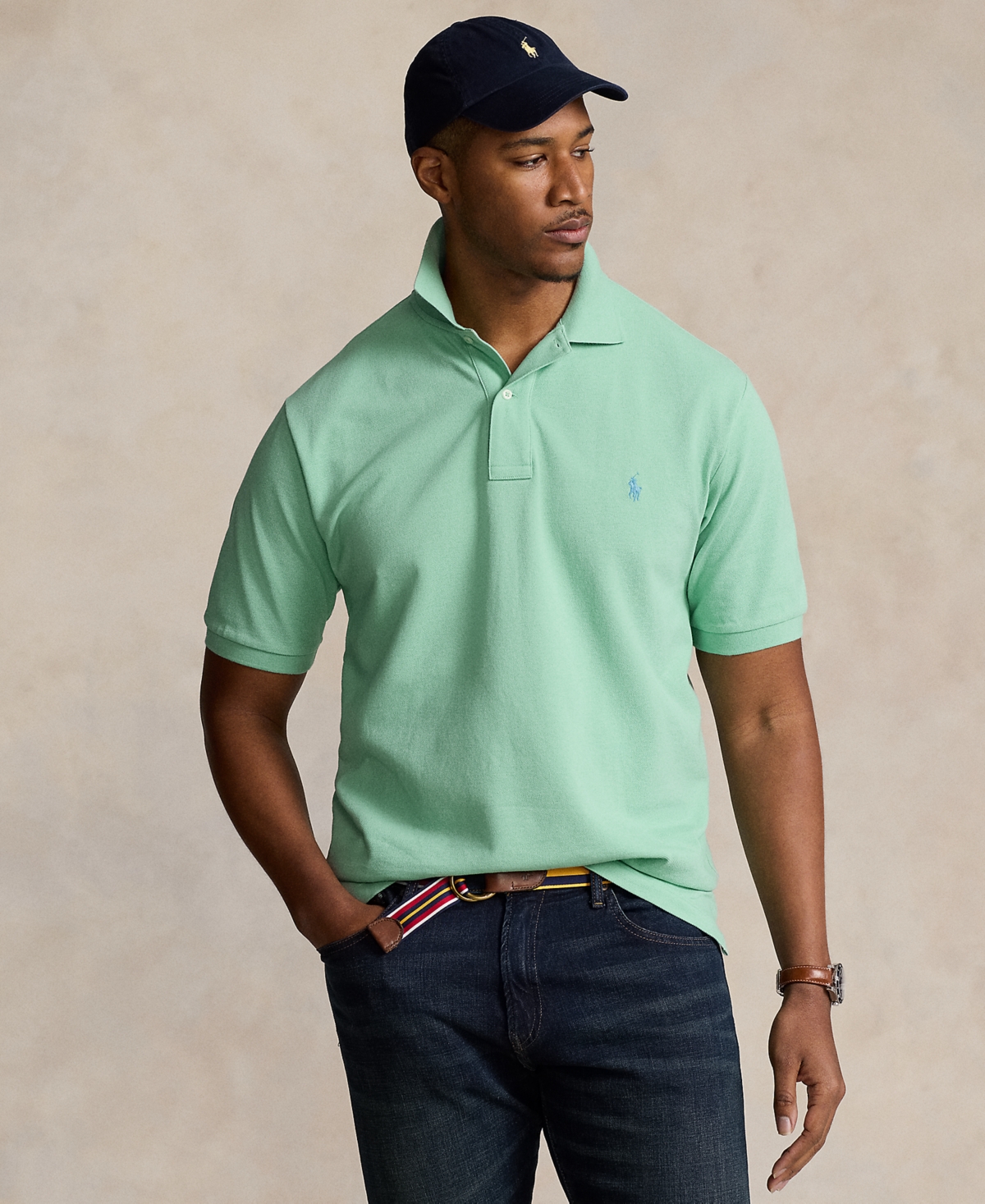 Shop Polo Ralph Lauren Men's Big & Tall Iconic Cotton Mesh Polo Shirt In Celadon