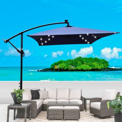 Streamdale Solar Powered LED Patio Umbrella, 8 Ribs, Crank and Cross Base