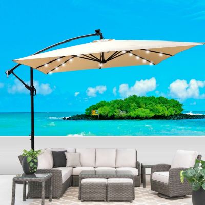 Streamdale Solar Powered LED Patio Umbrella with Crank & Base