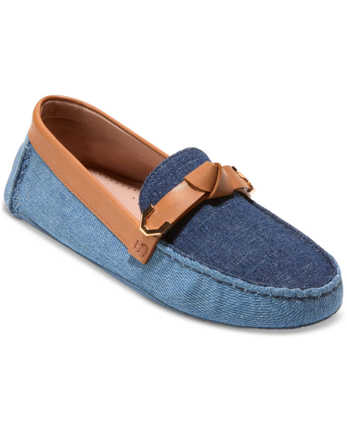 Cole Haan Women's Evelyn Bow Driver Loafers - Dark Denim, Pecan Leather