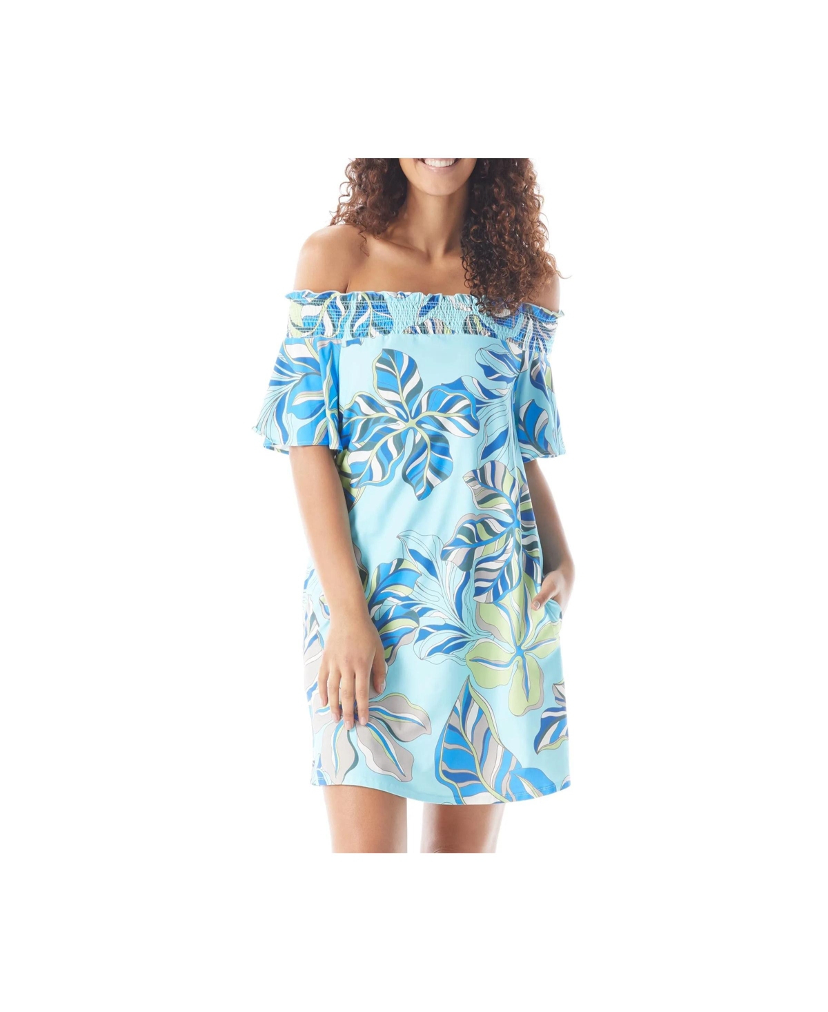 Beach House Style Women's Megan Off the Shoulder Dress - 444 copa aqua multi