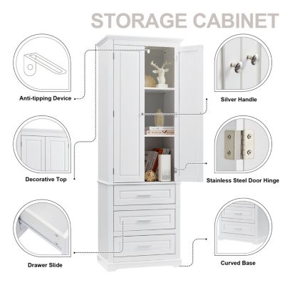 Streamdale Tall Storage Cabinet With Three Drawers For Bathroom/Office