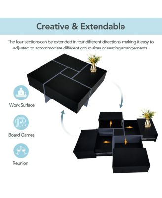 Streamdale Furniture Modern Square Coffee Table with Hidden Storage and Extendable Tabletop