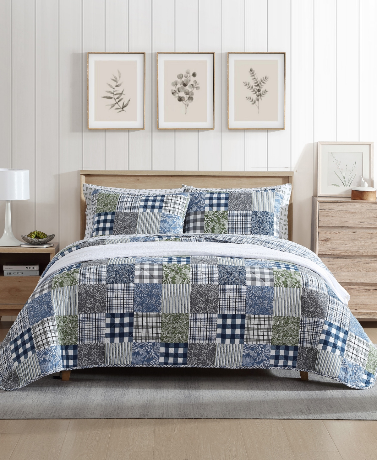 Eddie Bauer Cozy Plaid Patchwork Reversible 2 Piece Quilt Set, Twin In Blue,green