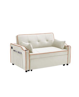 Streamdale Furniture Convertible Chair Bed with USB Ports, Cream White ...