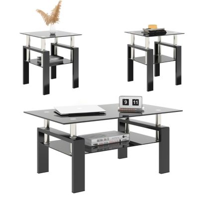 Modern Black Tempered Glass End Tables