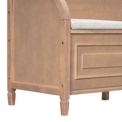 Rustic Style Solid Wood Entryway Multifunctional Storage Bench With Safety Hinge (Gray Wash+ Beige)