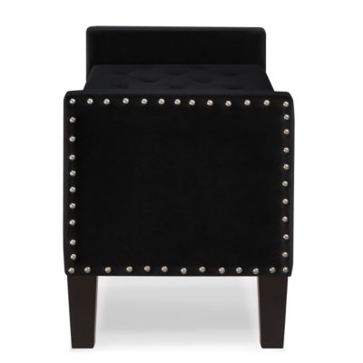 Black Upholstered Storage Bench with Armrest