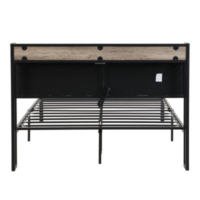 Metal Platform Bed with Storage, USB Headboard